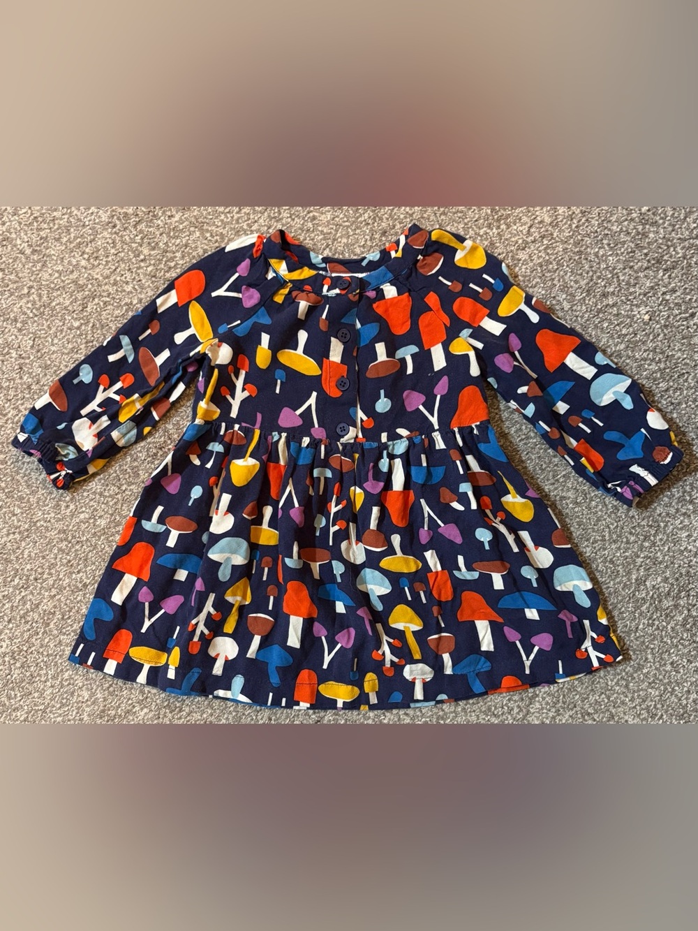 Hanna Andersson Navy Long-Sleeve Mushroom Print Dress